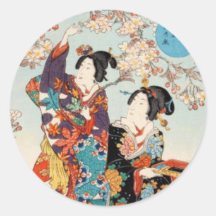 Adesivo Clássico ukiyo-e vintage duas gueixas arte Utagawa