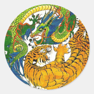 Adesivo Clássico Vintage oriental Yin Yang Dragon Tiger a