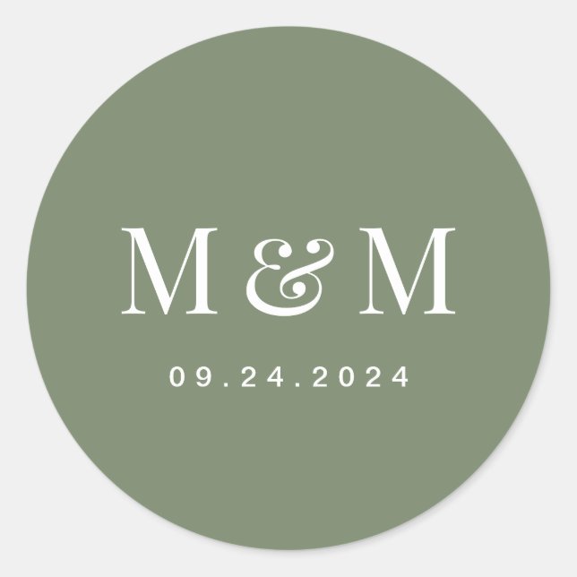 Adesivo Classy Deep Sage Green Monogram Typography Wedding (Frente)