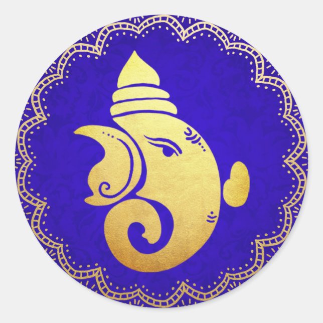 Adesivo Classy Gold Ganapati Deus Hindu Indiano Azul (Frente)
