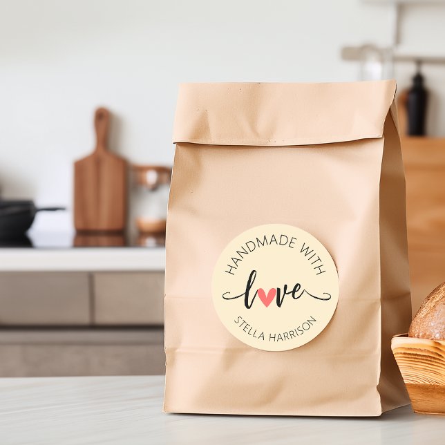 Adesivo Classy Handmade With Love Personalized (Classy Handmade With Love Personalized Classic Round Sticker)