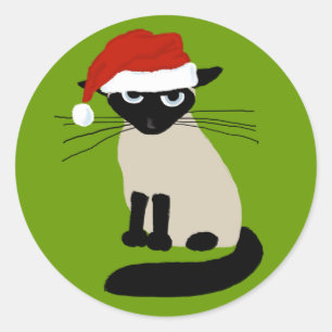Adesivo Cláusula Siamesa Santa - Gato de Natal engraçado