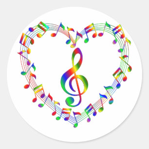 Adesivo Clef de triplo dentro do coração de notas da
