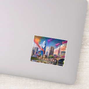 Adesivo Cleveland Skyline Abstrato Art