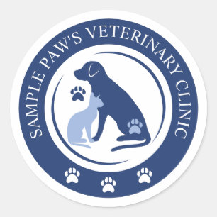 Adesivo Clínica Veterinária Veterinário Azul Logotipo e Te