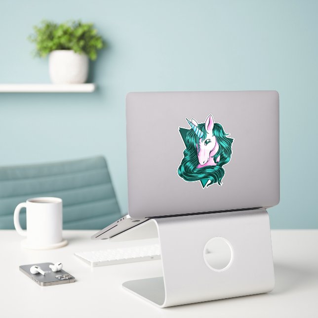 Adesivo Clip art Unicorn (Laptop na mesa)