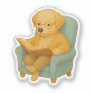 Adesivo Clipart de Cães em Leitura Cozy