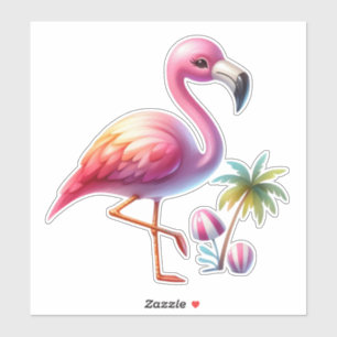 Adesivo Clipart de Flamingo Cartoon em Aquarela