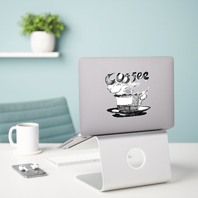 Adesivo Clipe desenhado com café quente (Laptop na mesa)