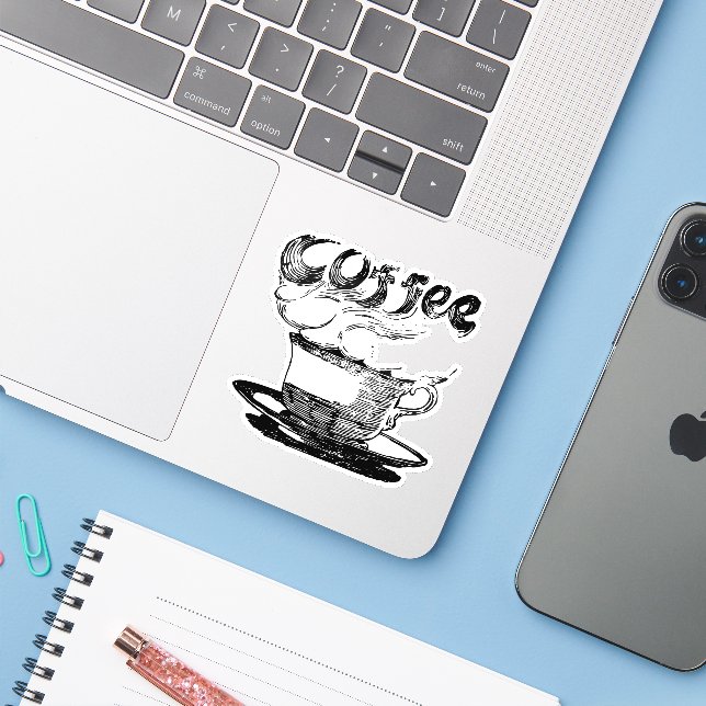 Adesivo Clipe desenhado com café quente (Notebook com iPhone)