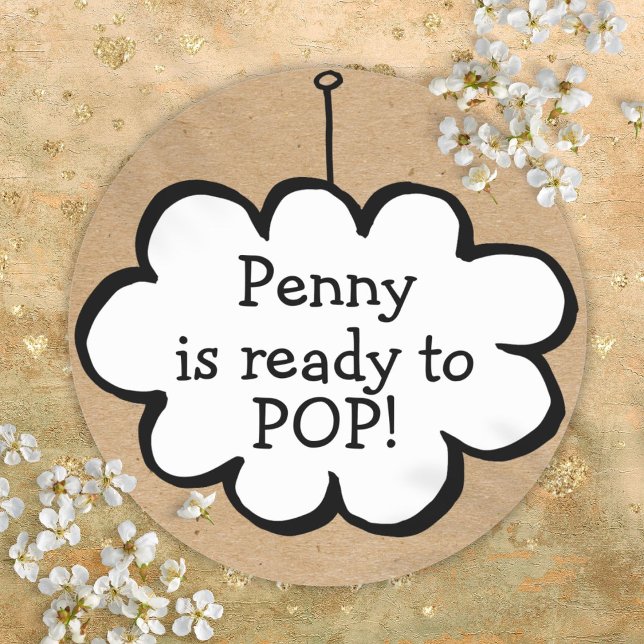 Adesivo Cloud On String Kraft Pronto para Chá de fraldas (Cloud On String Kraft Ready to POP Baby Shower Classic Round Sticker)