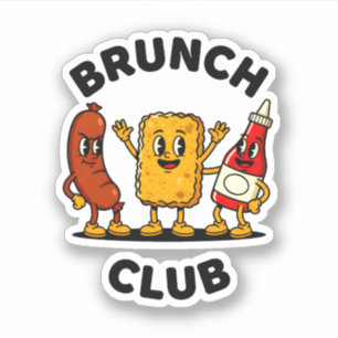 Adesivo Clube de Brunch Design Retrô de Desenho Animado Co