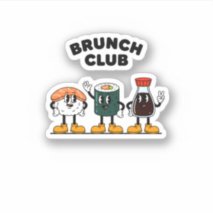 Adesivo Clube de Brunch Sushi Retro & Molho de Soja Cartoo