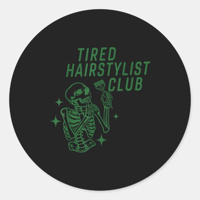 Adesivo Clube de Cabeleireiro Cansado Esqueleto Cabeleirei (Frente)