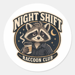 Adesivo Clube de Guaxinim do Turno da Noite Amante de Café