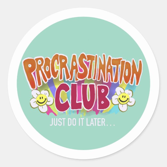 Adesivo Clube Divertido de Procrastinação Retro Arco-íris (Frente)