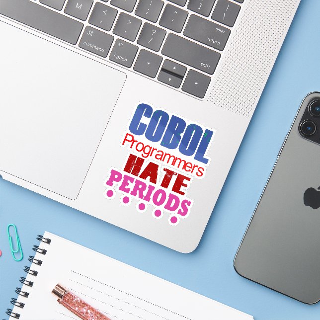 Adesivo Cobol Programmers Hate Periods Sticker (Notebook com iPhone)