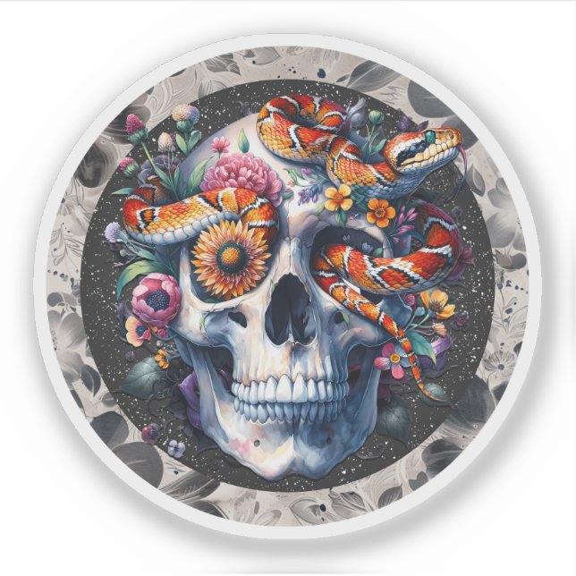 Adesivo Cobra Floral Com Vinheta Crônica. (Frente)