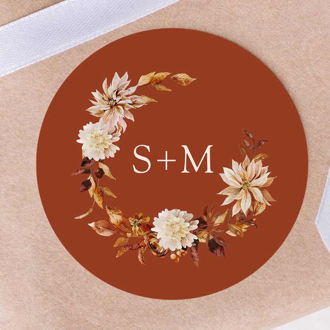 Adesivo Cobre Queda Monograma Frio Envelope Friturado (Copper Fall Monogram Floral Wreath Envelope Seal by Painted Paperie
)