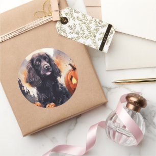 Adesivo Cocker Spaniel de Halloween com Abóboras