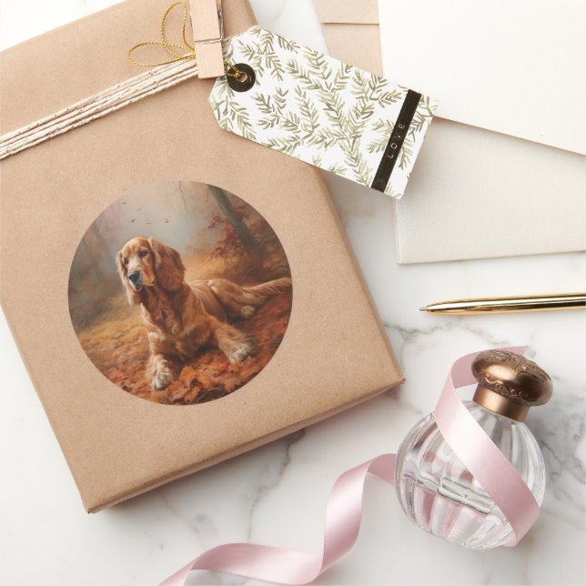Adesivo Cocker Spaniel no Outono Folhas Caídas Inspiram (Presentear)