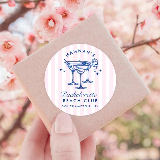 Adesivo Cocktail Bachelorette Azul Moderno Retrô (Criador carregado)