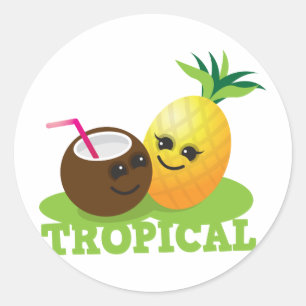 Adesivo Coco e abacaxi bonitos TROPICAIS de Kawaii