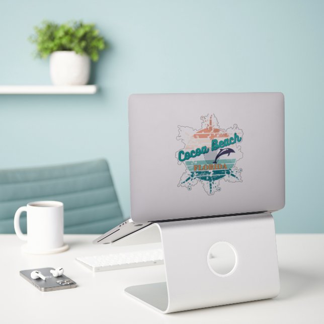 Adesivo Cocoa Beach Florida Retro Vintage Sunset (Laptop na mesa)