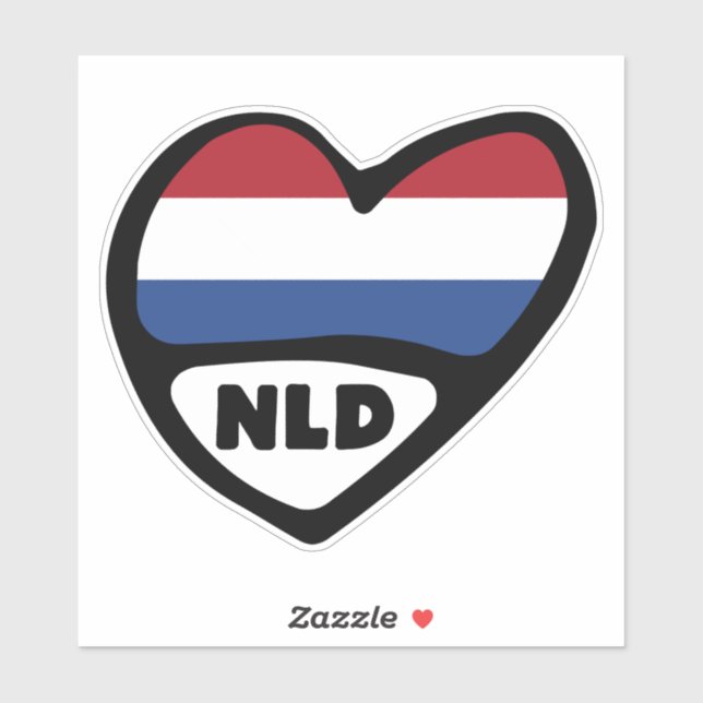 Adesivo Código do País Holandês Flag Heart, NLD (Folha)