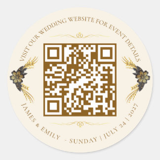 Adesivo Código QR de casamento preto e dourado elegante