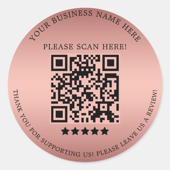Adesivo Código QR de nome de empresa Dourado Rosa minimali (Frente)