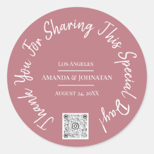 Adesivo Código QR do Dia Especial Obrigado Logo Rosa Cláss