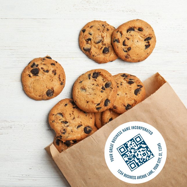 Adesivo Código QR do Promocional comercial azul (Business sticker label with a scannable QR code template. )