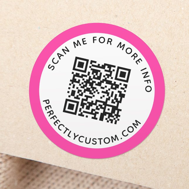 Adesivo Código QR e texto modernos de borda rosa-quente (Criador carregado)