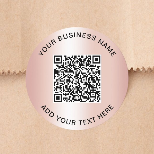 Adesivo Código QR Empresarial Rosa Dourado (Business QR Code Rose Gold Classic Round Sticker)