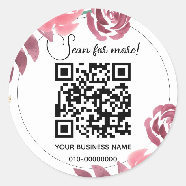 Adesivo Código QR Floral de Negócios  (Frente)