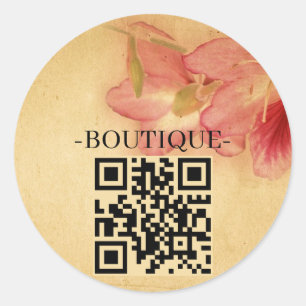 Adesivo Código QR Floral Pergaminho Vintage Antigo