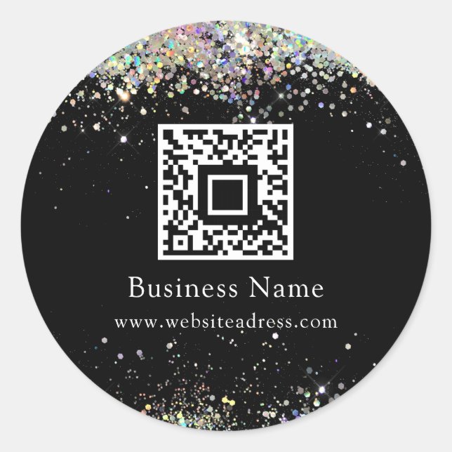 Adesivo Código QR Holográfico Glitter Negrito (Frente)
