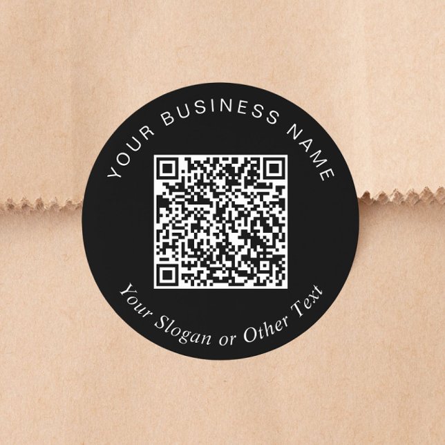 Adesivo Código QR Negócios Preto (QR Code Business Black Classic Round Sticker)