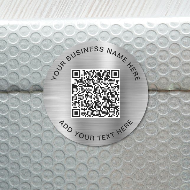 Adesivo Código QR ou Promocional de logotipo Silver Classi (QR Code or Logo Promotional Silver Classic Round Sticker)