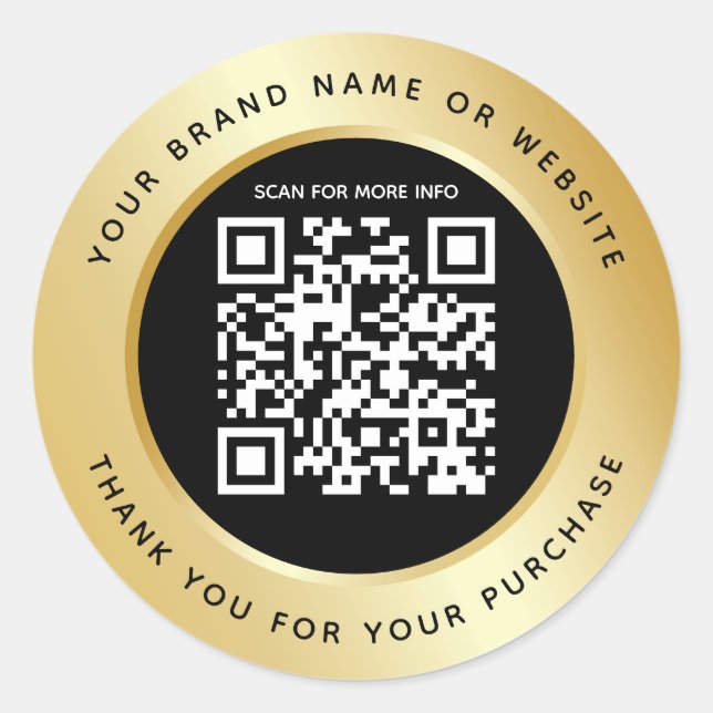 Adesivo Código QR Preto Metálico Dourado de luxo Obrigado (Frente)