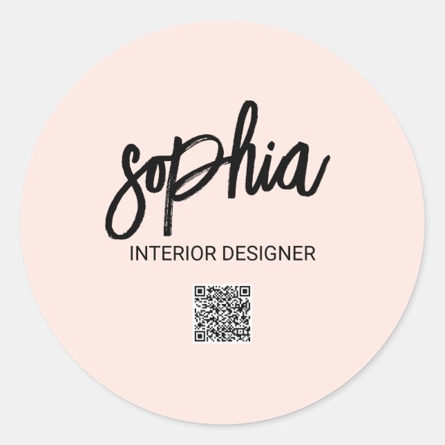 Adesivo Código QR Rosa Migre do Script de Pincel Minimalis (Frente)