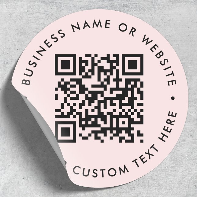 Adesivo Código QR | Seu Texto Cor-de-rosa rosa moderno min (Interactive editable QR code stickers to promote your business, products or services.)