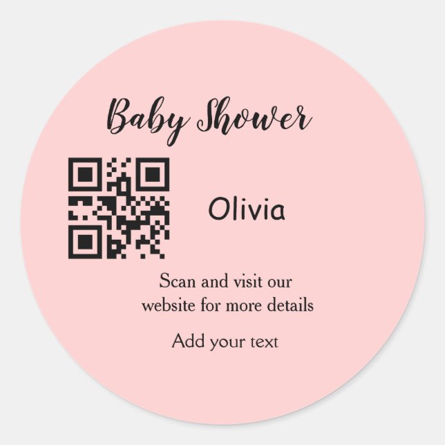 Adesivo Código QR simples para chá de bebê rosa adicionar  (Frente)