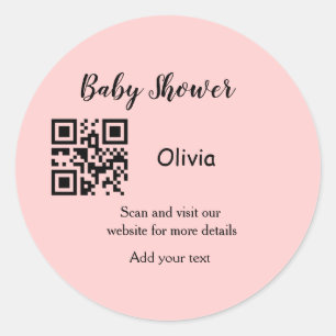 Adesivo Código QR simples para chá de bebê rosa adicionar