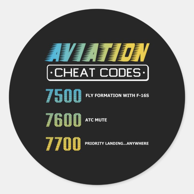 Adesivo Códigos de Cheat Aviation Pilo (Frente)