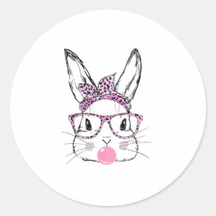Adesivo Coelhinho Bonito Rosto Rosa Óculos-Leopardo Bubble