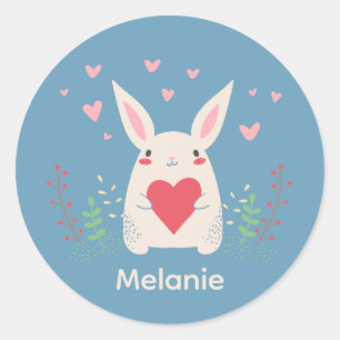 Adesivo Coelhinho Branco Bonito Com Coração Personalizado
