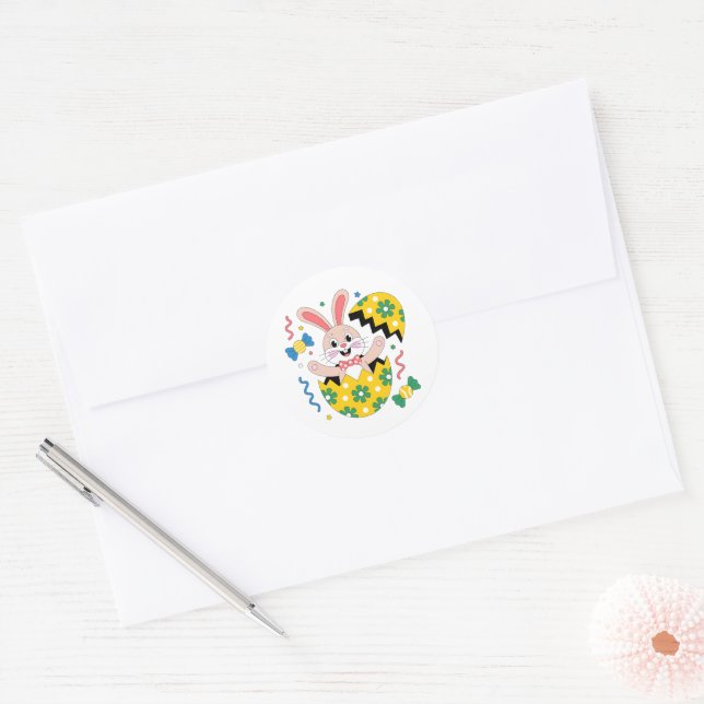 Adesivo Coelhinho da Festa Feliz de Páscoa Aparecendo  (Envelope)