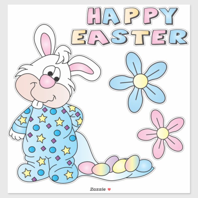 Adesivo Coelhinho de Cartoon Bonito - Azul - Corte-Beijo (Folha)